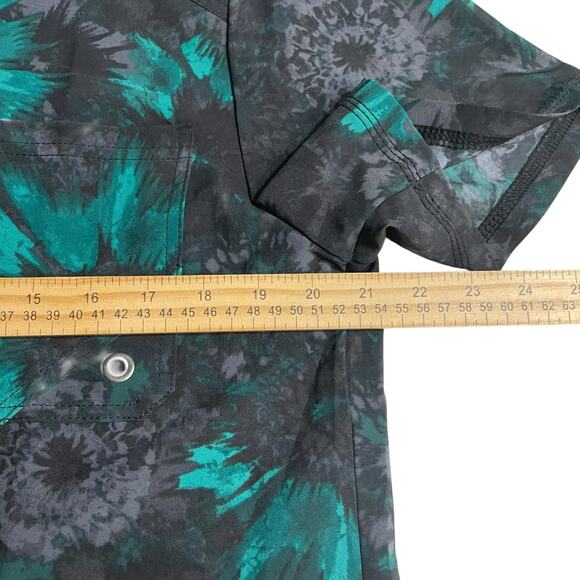 Cherokee Infinity Mens Scrub Top Size Medium Green Black Texture Burst 1 Pocket - Picture 7 of 7